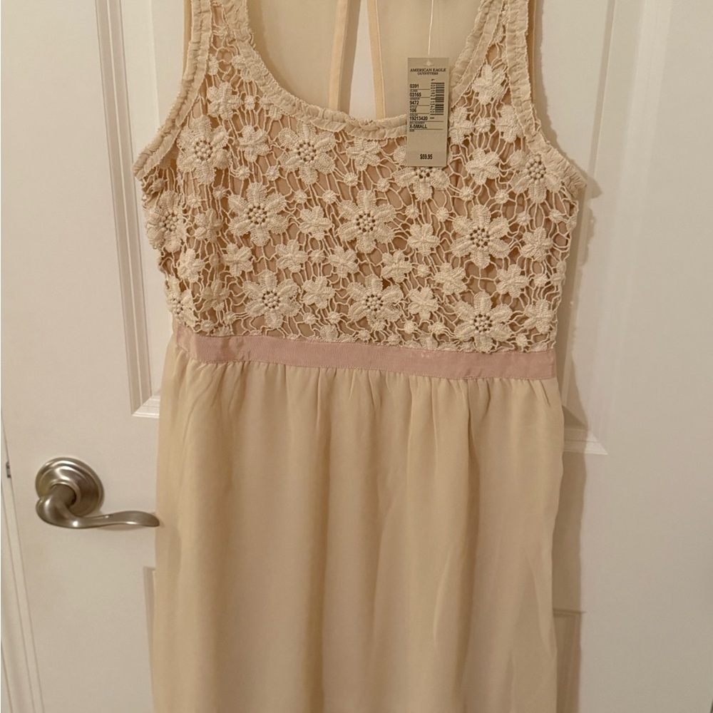 American Eagle Outfitters Cream Embellished Tiered Sundress